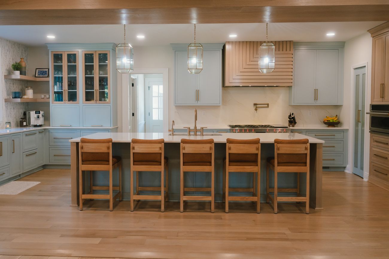 Open kitchen with a large island and seating for six